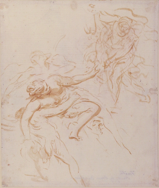 Scene of Abduction (recto); Allegorical Figure of Christian Faith, Drawn over Faint Landscape Indications (verso)
